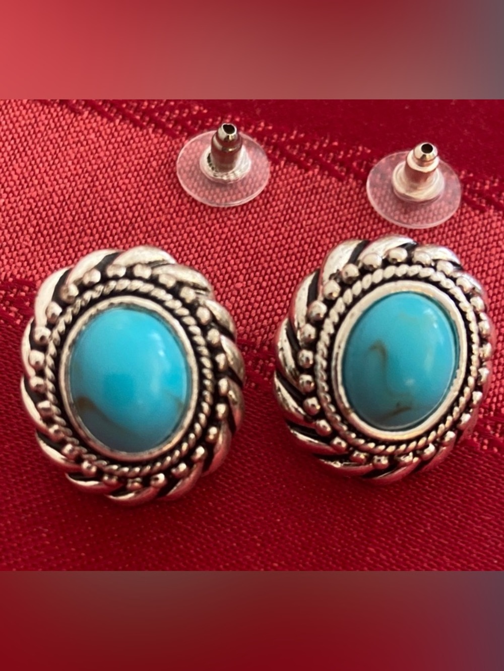 Vintage AVON Silver Plated & Faux Turquoise Stud Earrings